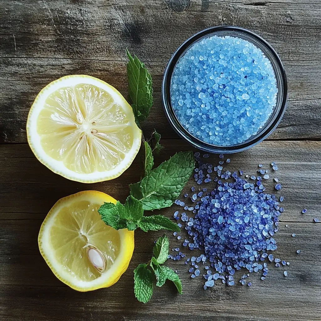 Blue Salt Trick for Men Ingredient: A Natural Energy Hack 13 Flatlay of blue salt trick for men ingredients including citrus and mint