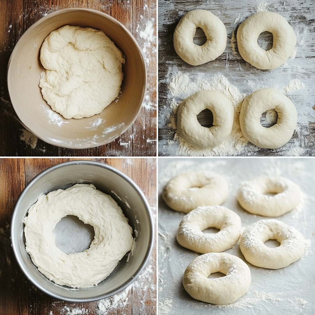 Cottage cheese bagels recipe step-by-step collage