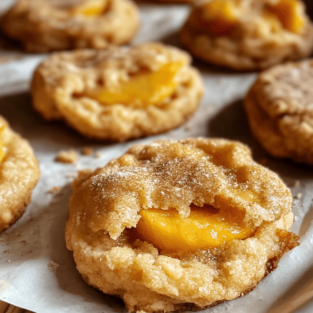Freshly baked irresistible peach cobbler cookies on tray