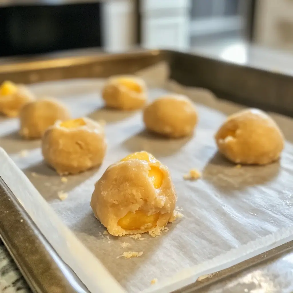 Scooped dough for irresistible peach cobbler cookies