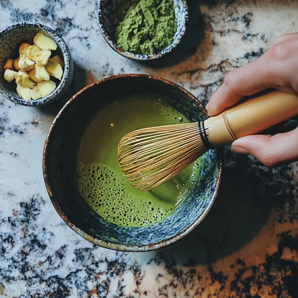 Whisking matcha for Japanese Mounjaro drink