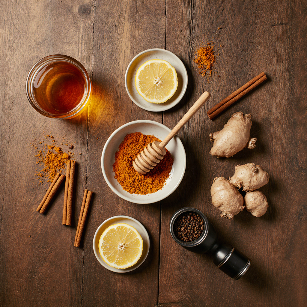 Honey Trick Recipe For Memory Loss The Ultimate Guide 8 Ingredients for honey trick recipe for memory loss including raw honey, turmeric, cinnamon, ginger, lemon, and black pepper.