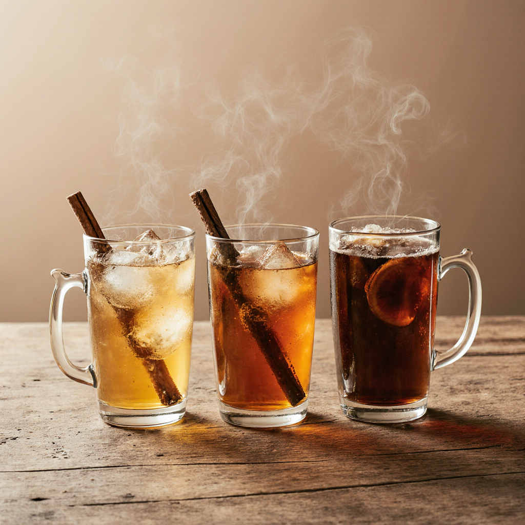 Honey trick recipe variations: iced version, spiced cinnamon version, and chamomile nighttime version.