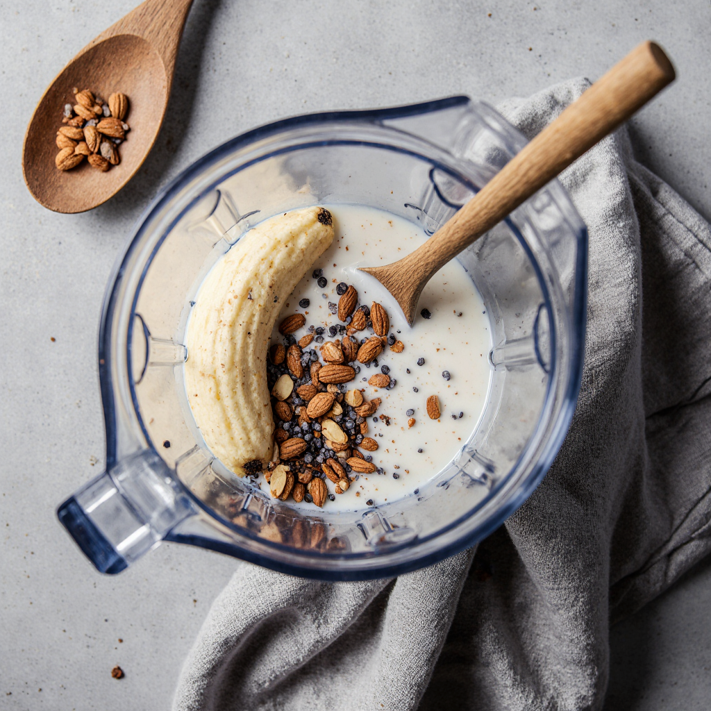 Blue Salt Trick Recipe For Men: The Ultimate "Stamina Elixir 7 blender filled with banana almonds warm milk honey cinnamon and Persian blue salt for stamina drink recipe