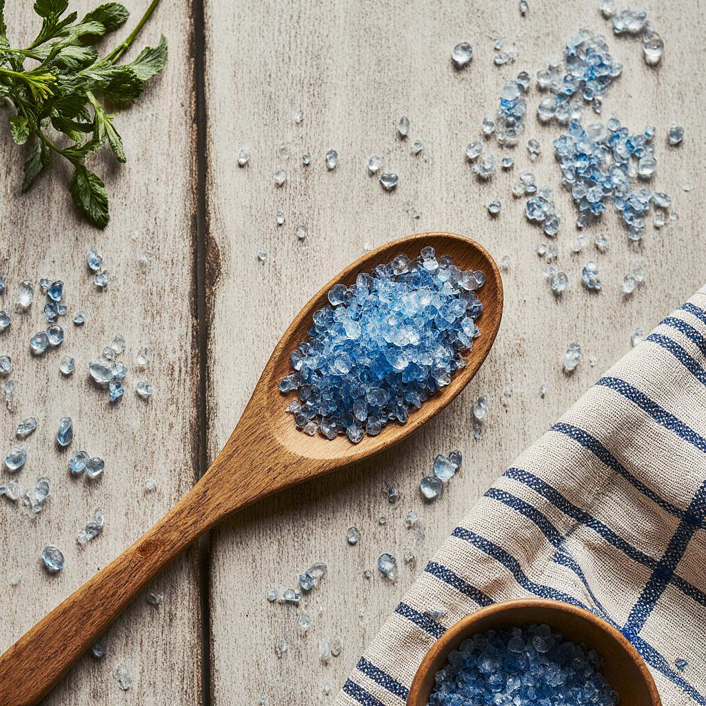 Blue Salt Trick Recipe For Men: The Ultimate "Stamina Elixir 9 close view of Persian blue salt crystals on wooden spoon for stamina drink